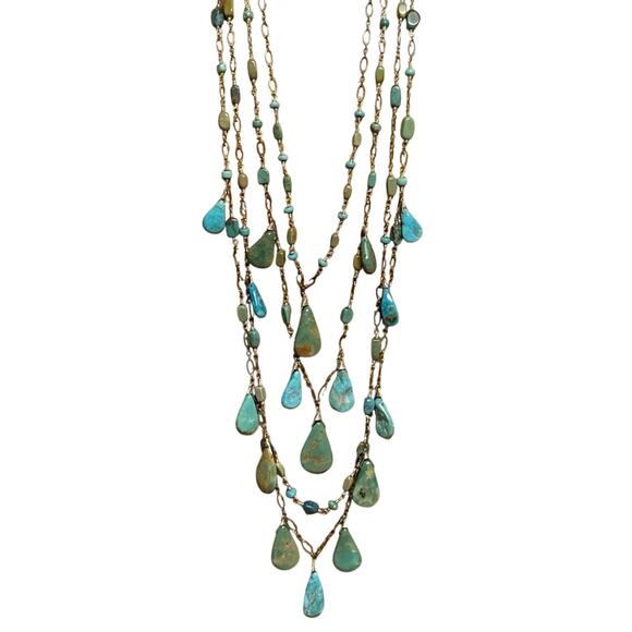 Handmade Sterling Silver & Turquoise 4 Tier Graduating Necklace Statement Vintag - Picture 5 of 10